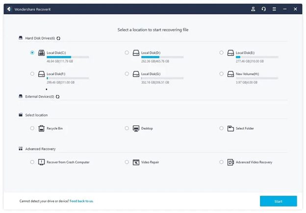 Recoverit for data recovery from the external hard drive